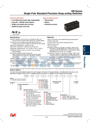 HBS2B4KGSP011C datasheet - Single Pole Standard Precision Snap-acting Switches