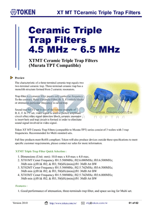 XT01MTP datasheet - XT MT TCeramic Triple Trap Filters