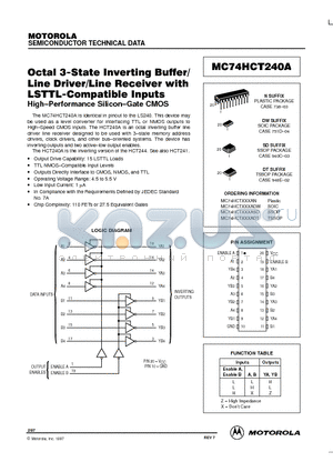 MC74HCT240ADT datasheet - Octal 3-State Inverting Buffer/Line Driver/Line Receiver with LSTTL-Compatible Inputs