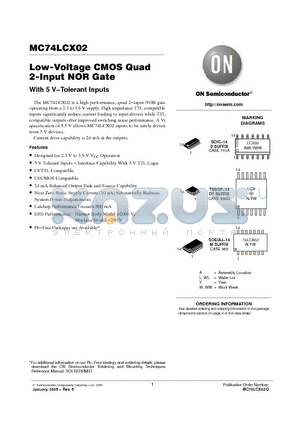 MC74LCX02DR2G datasheet - Low-Voltage CMOS Quad 2-Input NOR Gate With 5 V−Tolerant Inputs