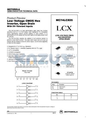 MC74LCX05 datasheet - LOW-VOLTAGE CMOS HEX INVERTER OPEN DRAIN