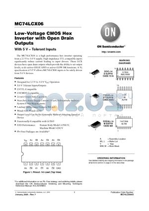 MC74LCX06MEL datasheet - Low-Voltage CMOS Hex Inverter with Open Drain Outputs