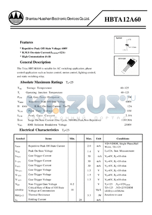 HBTA12A60 datasheet - INNER INSULATED TYPE TRIAC (II TO-220 PACKAGE)
