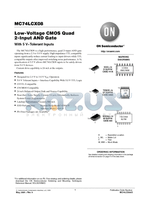 MC74LCX08DG datasheet - Low-Voltage CMOS Quad 2-Input AND Gate With 5 V−Tolerant Inputs