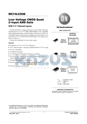 MC74LCX08DTR2 datasheet - Low-Voltage CMOS Quad 2-Input AND Gate With 5 V−Tolerant Inputs