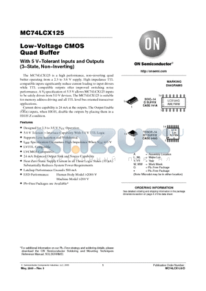 MC74LCX125DT datasheet - Low-Voltage CMOS Quad Buffer With 5 V−Tolerant Inputs and Outputs (3−State, Non−Inverting)