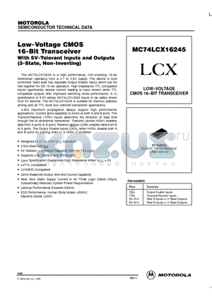 MC74LCX16245DT datasheet - LOW-VOLTAGE CMOS 16-BIT TRANSCEIVER