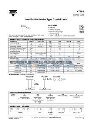 XT49S-16SP12ME2 datasheet - Low Profile Holder Type Crystal Units