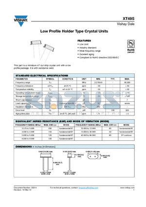 XT49S-30SL12ME2 datasheet - Low Profile Holder Type Crystal Units