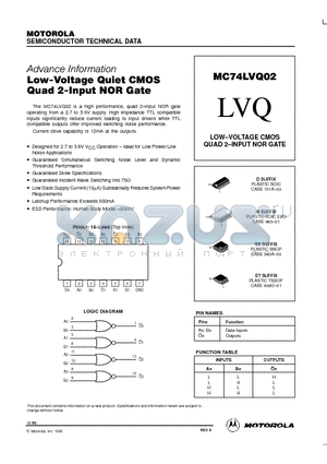 MC74LVQ02D datasheet - LOW-VOLTAGE CMOS QUAD 2-INPUT NOR GATE