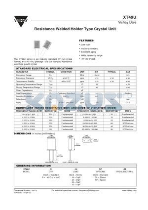 XT49UR20SL4M datasheet - Resistance Welded Holder Type Crystal Unit