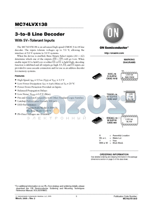 MC74LVX138DTR2 datasheet - 3-to-8 Line Decoder With 5V−Tolerant Inputs