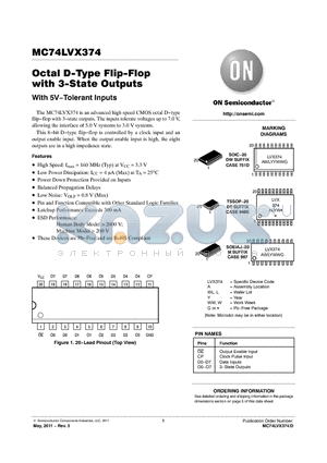 MC74LVX374_11 datasheet - Octal D-Type Flip-Flop with 3-State Outputs