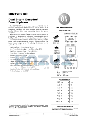 MC74VHC139DR2G datasheet - Dual 2−to−4 Decoder/Demultiplexer