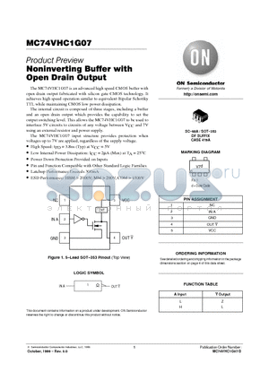 MC74VHC1G07 datasheet - Noninverting Buffer with Open Drain Output