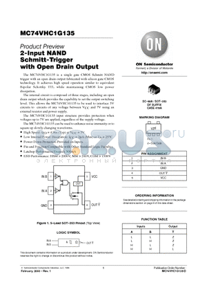 MC74VHC1G135DFT1 datasheet - 2-Input NAND Schmitt-Trigger with Open Drain Output