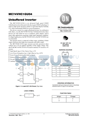 MC74VHC1GU04DFT1 datasheet - Unbuffered Inverter