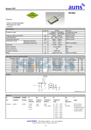 HC49U datasheet - Quartz THT