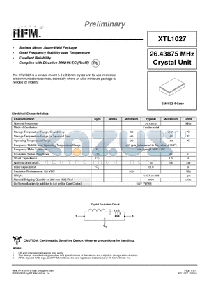 XTL1027 datasheet - Surface Mount Seam-Weld Package