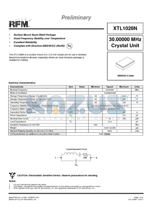 XTL1028N datasheet - Surface Mount Seam-Weld Package