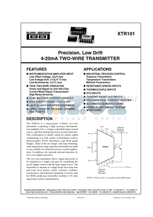 XTR101AU datasheet - Precision, Low Drift 4-20mA TWO-WIRE TRANSMITTER