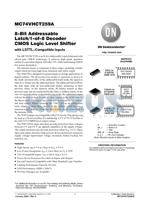 MC74VHCT259ADR2G datasheet - 8−Bit Addressable Latch/1−of−8 Decoder CMOS Logic Level Shifter with LSTTL−Compatible Inputs