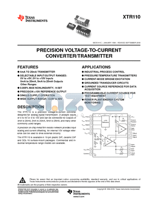 XTR110BG datasheet - PRECISION VOLTAGE-TO-CURRENT CONVERTER/TRANSMITTER