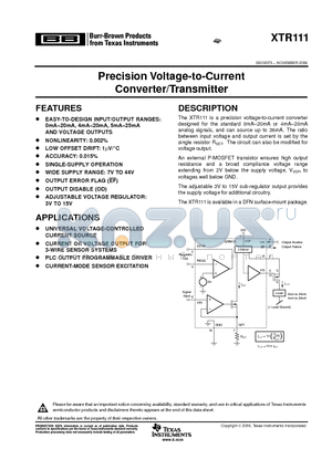 XTR111 datasheet - Precision Voltage-to-Current Converter/Transmitter