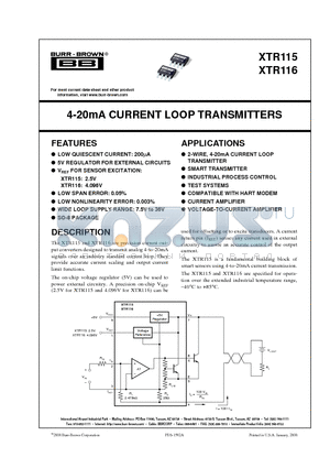 XTR116 datasheet - 4-20mA CURRENT LOOP TRANSMITTERS