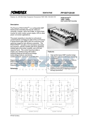 PP150T120-08 datasheet - POW-R-PAK 150A / 1200V Dual 3 phase IGBT Assembly