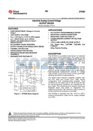 XTR300AIRGWTG4 datasheet - Industrial Analog Current/Voltage OUTPUT DRIVER