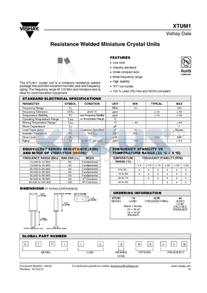 XTU118ANA100M datasheet - Resistance Welded Miniature Crystal Units