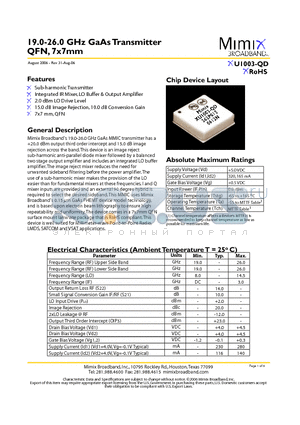 XU1003-QD datasheet - 19.0-26.0 GHz GaAs Transmitter QFN, 7x7mm