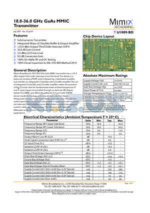 XU1009-BD-000V datasheet - 18.0-36.0 GHz GaAs MMIC Transmitter