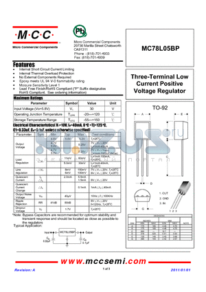 MC78L05BP datasheet - Three-Terminal Low Current Positive Voltage Regulator