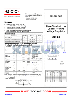 MC78L06F datasheet - Three-Terminal Low Current Positive Voltage Regulat