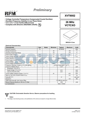 XVT9002 datasheet - 26 MHz VCTCXO