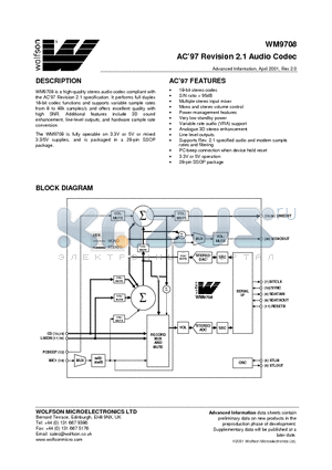 XWM9708 datasheet - AC97 Revision 2.1 Audio Codec