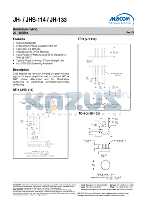 JH-114 datasheet - Quadrature Hybrid, 20 - 40 MHz