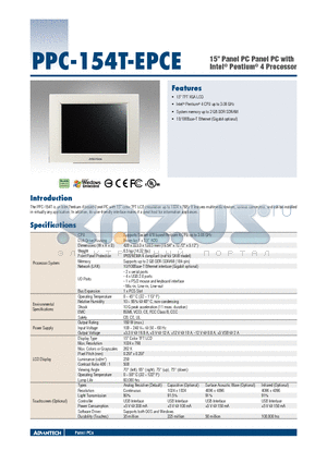 PPC-154T-EPCE datasheet - 15 Panel PC Panel PC with Intel^ Pentium^ 4 Processor