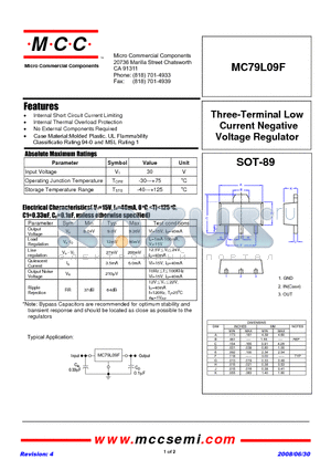 MC79L09F-TP datasheet - Three-Terminal Low Current Negative Voltage Regulator