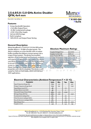 XX1002-QH datasheet - 2.5-6.0/5.0-12.0 GHz Active Doubler