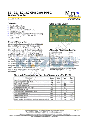 XX1005-BD-000V datasheet - 8.0-12.0/16.0-24.0 GHz GaAs MMIC Active Doubler