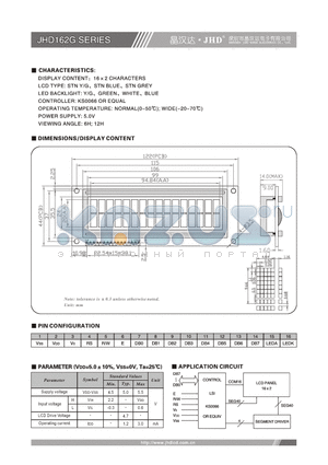 JHD162G datasheet - 16X2 CHARACTERS