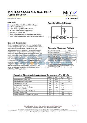 XX1007-BD datasheet - 13.5-17.0/27.0-34.0 GHz GaAs MMIC