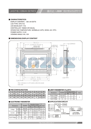 JHD718-12864H datasheet - 128X64 DOTS