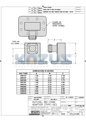 XXX-258-X datasheet - OUTLINE, WG-COAX ADAPTOR (TYPE-SC)