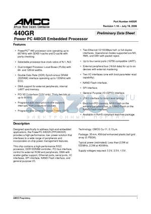 PPC440GR-3PBFFFCX datasheet - Power PC 440GR Embedded Processor