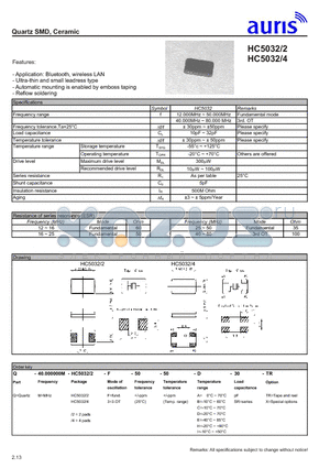 HC5034 datasheet - Quartz SMD, Ceramic