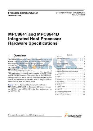 MC8641DVU1000K datasheet - Integrated Host Processor Hardware Specifications